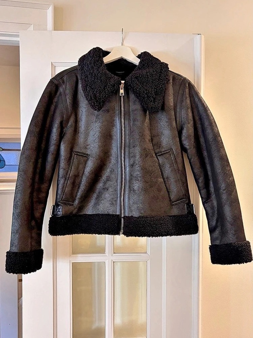 Levi’s Black Leather Shearling Moto Jacket Size Small Brand New